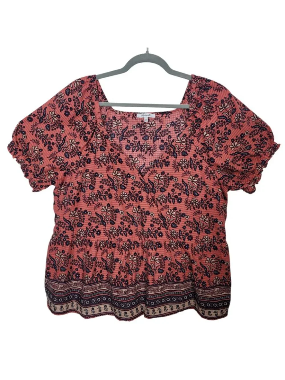 Madewell Puff Sleeve Surplice Peplum Hem Blouse Cavioli Floral Print Sz XXL